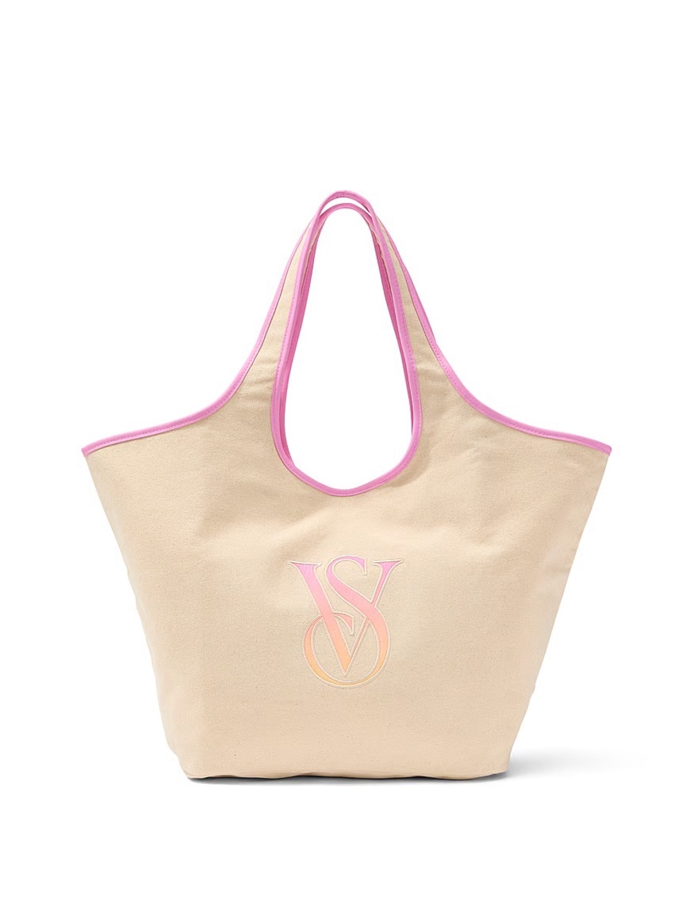 Victoria’s Secret Tan Canvas Tote Bag Ombré “VS” Decal NWT NEW IN BAG
